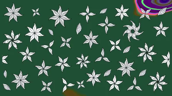 Tekstil, kumaş, ambalaj, hatıra defteri için hoş bir çiçek arkaplanı. Elle çizilmiş çiçek desenli Raster çizimi. Yeşil arka planda. Çocuksu tasarım.