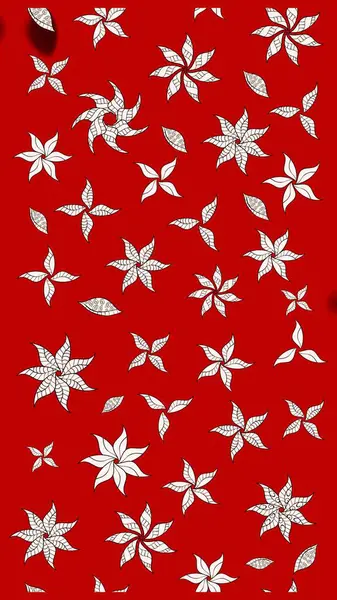 Kibarca, kırmızı renkte bahar çiçekleri. Yaprak ve çiçeklerin suluboya resimleri, kırmızı renklerde çizimler. Raster illüstrasyonu.