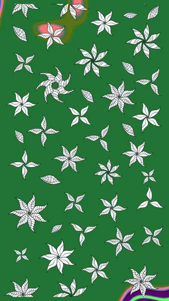 Tropik çiçek desenleri. Raster illüstrasyonu. Yeşil renkte çiçekler.