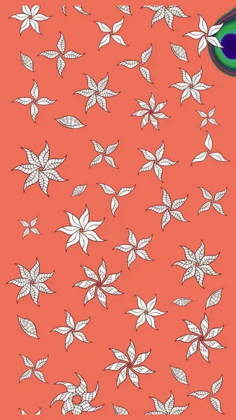 El çizimi çiçek çizimi deseni (fayans). Tekstil için suluboya eskiz deseni. Şirin çiçekli, desenli, turuncu renkli bir çizim..