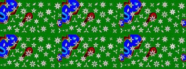 Raster illüstrasyonu. Şirin çiçekli eskiz deseni ve yeşil renkli yapraklar, suluboya çiçek deseni, duvar kağıdı, kart veya kumaş için fayanslı.