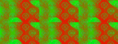 Çiçekli zambaklar kusursuz bir arka plan. Çiçek tasarımı için inanılmaz bir kolaj cenneti tarzı. Parlak çiçekli kolaj çiçekleri yeşil, turuncu ve kırmızı.