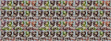 Retro tekstil tasarım koleksiyonu. El çizimi çiçek unsurları olan soyut, dikişsiz raster deseni. Tarafsız, tarafsız. 1950-1960 motifleri. Çiçekli ipek eşarp..