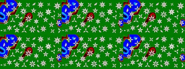 Raster illüstrasyonu. Şirin çiçekli eskiz deseni ve yeşil renkli yapraklar, suluboya çiçek deseni, duvar kağıdı, kart veya kumaş için fayanslı.