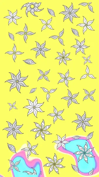 Çiçek desenli eskiz. Gömlek baskısı için çiçek boyası. Sarı renkte çiçekler.