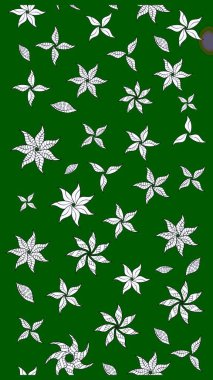 Raster Çiçek İllüstrasyonu güzel tekstil. Yeşil renkli etnik çiçeklerle zarif eskiz deseni.