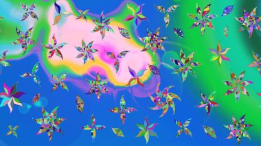 Retro tekstil tasarım koleksiyonu. 1950-1960 motifleri. Mavi maviye. Çiçekli ipek eşarp. El çizimi çiçek elementleri ile soyut çizim raster deseni.