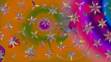 Turuncu renkli çiçekler. Robot resim. Şirin çiçek elementleri. Raster illüstrasyonu.