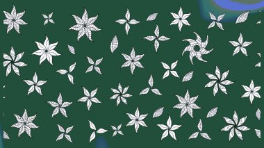 Raster illüstrasyonu. Patlayan çiçekler soyut olarak yerleştirilmiş. Yumuşak, yeşil renkli bahar çiçekleri. Raster deseni.