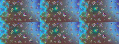 Raster illüstrasyonundaki çiçek desenli çizim. Düz Çiçek Elementleri Tasarımı. Renkli Bahar Teması eskiz kalıbı. Süslü kumaş deseni.