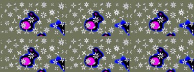 Raster Illustrasyon 'daki Çiçek Deseni' nin son moda çizimi. Düz Çiçek Elementleri Tasarımı. Yeşil renkli çiçekler. Renkli Yaz Teması çizim şablonu.