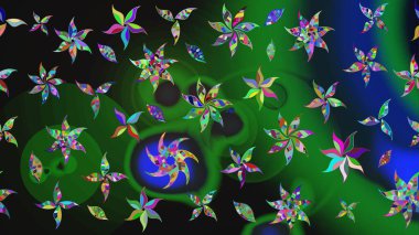 Raster suluboya çiçek deseni, narin çiçekler, yeşil çiçekler, tebrik kartı şablonu. Raster Güzel kumaş deseni.