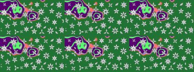 Eskiz klasiği. Raster Şirin kumaş deseni. Renkli Bahar Teması eskiz kalıbı. Düz Çiçek Elementleri Tasarımı.