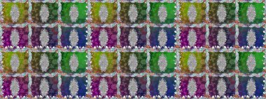 Raster illüstrasyonu. Çiçek buketleriyle klasik tarzda kusursuz desenler. Yeşil renklerde.