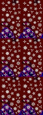 Raster çiçek desenli çiçek deseni, yapraklar, dekoratif elementler, sıçrama, lekeler, el çizimi kontur çizgileri ve Doodle çizim stili, grafik raster çizim çizimi.