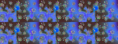 Raster Illustrasyon 'daki Çiçek Deseni' nin son moda çizimi. Renkli Yaz Temalı eskiz kalıbı. Düz Çiçek Elementleri Tasarımı. Mavi renkte çiçekler.