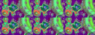 Raster illüstrasyonu. Çiçek buketleriyle klasik bir eskiz şekli. Yeşil renklerde.