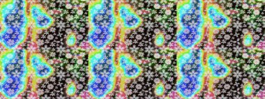 Raster illüstrasyonundaki çiçek desenli çizim. Mavi renklerde. Raster illüstrasyonu. Güzel kumaş deseni.