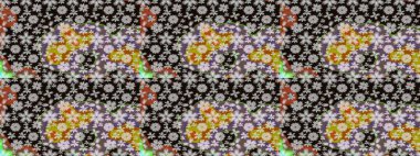 Küçük renkli çiçekler. Küçük çiçekte güzel bir desen. Moda baskıları için zarif bir şablon. Çiçekli yaz çiçekleri. Robot resim. Motley illüstrasyonu.