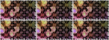 Raster illüstrasyonu. Güzel kumaş deseni. Siyah ve kahverengi renklerde. Raster illüstrasyonunda kusursuz çiçek deseni.