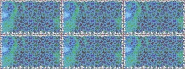 Erkekler, kızlar, kıyafetler, duvar kağıtları için soyut bir model. Mavi ve yeşil renkli resimler. Raster. Bir sürü kelebek desenli kusursuz desen. Fantezi illüstrasyon.