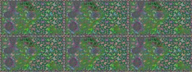 Yeşil ve gri arka planda renkli kelebekler. Paketleme, kağıt ve kumaş için uygun. Kelebeklerle renklendirilmiş, pürüzsüz bir desen.