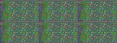 Mavi ve yeşil renkli bir resim. Kelebeklerle güzel bir moda modeli. Fantezi çizimi. Raster illüstrasyonu. Moda sevimli kumaş tasarımı.