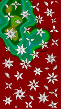 Raster illüstrasyonu. Raster illüstrasyonu. Çiçek desenli çizim. Kırmızı renkte çiçekler. Asya tekstil tarzında.