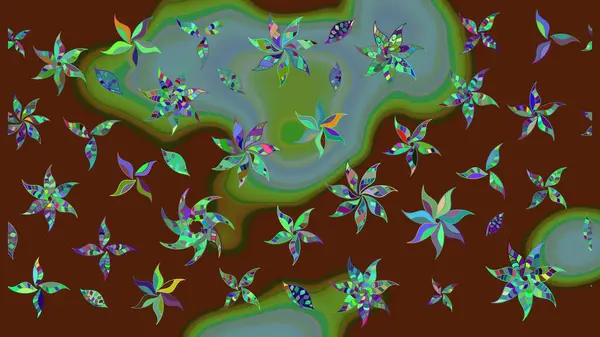 Miles Fleur, süslü püslü bir süs. Tomurcukları papatya çiçekleri olan sevimli bir çiçek deseni. Raster illüstrasyonu. Eskiz geçmişi. Eski usul. Kumaş, tekstil ve duvar kağıdı baskısı için..