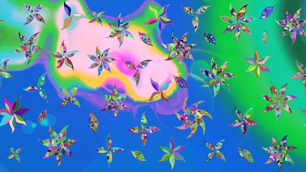 Retro tekstil tasarım koleksiyonu. 1950-1960 motifleri. Mavi maviye. Çiçekli ipek eşarp. El çizimi çiçek elementleri ile soyut çizim raster deseni.