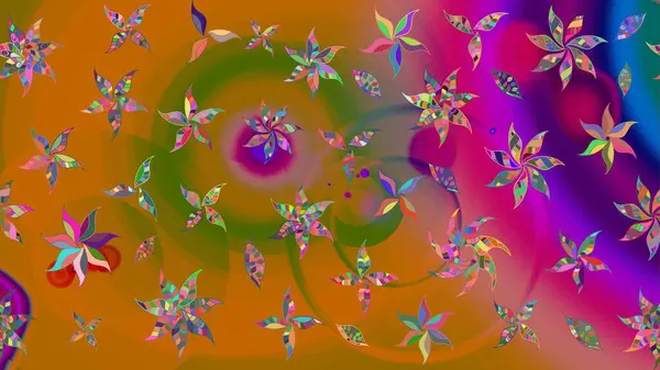 Turuncu renkli çiçekler. Robot resim. Şirin çiçek elementleri. Raster illüstrasyonu.