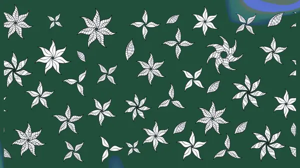 Raster illüstrasyonu. Patlayan çiçekler soyut olarak yerleştirilmiş. Yumuşak, yeşil renkli bahar çiçekleri. Raster deseni.