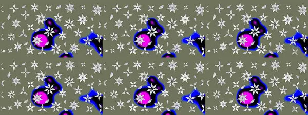 Raster Illustrasyon 'daki Çiçek Deseni' nin son moda çizimi. Düz Çiçek Elementleri Tasarımı. Yeşil renkli çiçekler. Renkli Yaz Teması çizim şablonu.