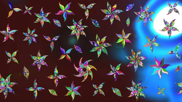 Kahverengi renkli çiçekler. Renkli Bahar Teması eskiz kalıbı. Asya tekstil tarzında. Düz Çiçek Elementleri Tasarımı. Çiçek desenli çizim. Raster illüstrasyonu.