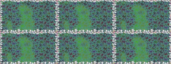 Kart, baskı ve davetiye için basit kadınsı bir model. Kağıt, kumaş ve ambalaj için uygun. Kusursuz. Mavi ve yeşil arka planda renkli kelebek koleksiyonu. Raster illüstrasyonu.