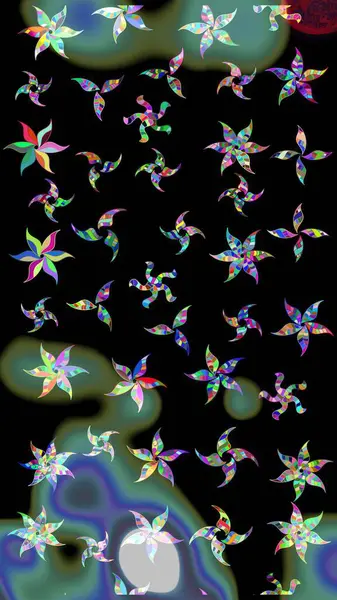 Kumaş, tekstil, duvar kağıdı baskısı için. Eskiz geçmişi. Raster illüstrasyonu. Eski usul. Renkli desenli eskiz deseni, siyah çiçekler ve dekoratif elementlerle.