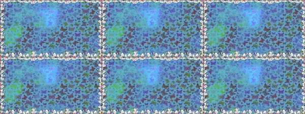 Kumaş, Tekstil, Baskı ve Davetiye için arka plan. Suluboya stilinde uçan kelebeklerin kusursuz deseni. Raster illüstrasyonu. Doğada Güzellik.