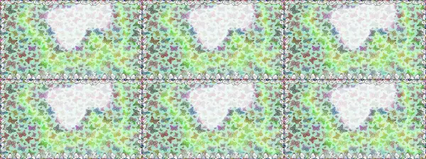 Tarafsız ve yeşil arka planda güzel renkli kelebekler. Çocuk için Raster Moda Kelebekleri duvar kağıdı. Çocuklar kelebeksiz desen.