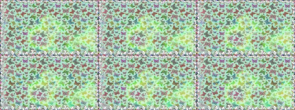 Kızlar, erkekler, elbiseler, duvar kağıtları için soyut, pürüzsüz desenler. Farklı yönlere uçan renkli kelebek koleksiyonu. Raster illüstrasyonu.