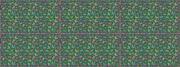 Renkli kelebeklerin kusursuz arka planı. Albüm için resim. Raster illüstrasyonu. Mavi ve gri renkte sanat kelebekleri.