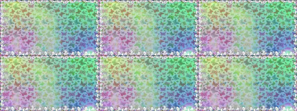 Raster illüstrasyonu. Kumaş, kağıt, ambalaj kâğıdı ve duvar kağıdı tasarımı için hoş bir arka plan. Tarafsız ve mavi arkaplanda kelebek deseni.