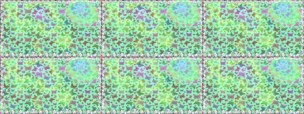 Duvar kağıtları, web sayfası geçmişi, yüzey dokuları, tekstil için mükemmel. Raster. Mavi ve nötr renklerle ilgili kusursuz çiçek desenli arka plan. Resimler tropikal kelebeklerle birlikte.