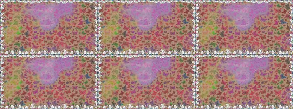 Kusursuz desen. Raster illüstrasyonu. El çizimi kelebekli moda raster yaz deseni. Kağıt, kumaş, ambalaj kağıdı ve duvar kağıdı tasarımı için sevimli bir arkaplan.