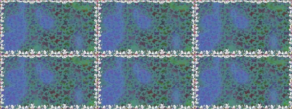 Kelebekler, mavi ve yeşil renklerde kusursuz desenlere sahipler. Web sayfası geçmişleri, duvar kağıtları, tekstil ve yüzey dokuları için mükemmel. Şirin Raster illüstrasyonu.