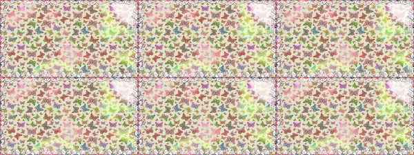 Gri ve bej arka planda güzel renkli kelebeklerin Raster vintage el çizimi. Moda sevimli kumaş tasarımı. Raster illüstrasyonu.