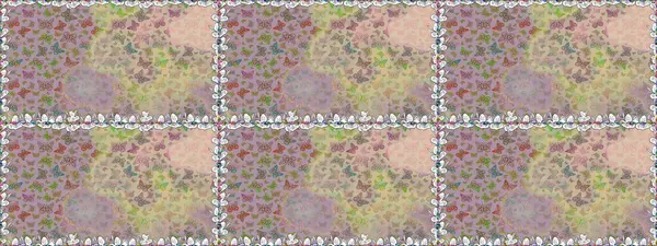 Kusursuz desen. Kağıt, kumaş, ambalaj kağıdı ve duvar kâğıdı tasarımı için hoş bir arkaplan. Raster illüstrasyonu. Elle çizilmiş kelebeklerle moda raster yaz şablonu.