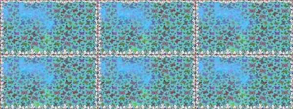 Güve ile Raster Geçmişi. Kelebeklerle dolu yaz arkaplanı mavi ve nötr renkler. Basit Kadınsı Kart, Davetiye, Yazdırma Kalıbı. Güzel Kelebek Siluetleriyle Moda Dekorasyonu.