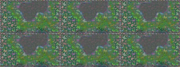 Raster illüstrasyonu. Moda sevimli kumaş tasarımı. Kelebeklerle güzel bir moda modeli. Fantezi çizimi. Yeşil ve gri renkli resimler.