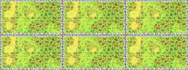 Raster illüstrasyonu. Davetiye, kart ve parmak izi için basit kadınsı bir model. Kusursuz. Kelebek yeşil ve sarı arka planda.