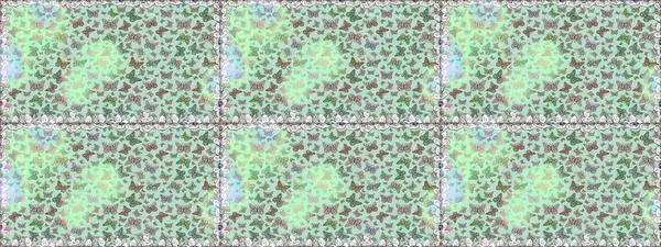 Moda Kumaşı Tasarımı. Elle çizilmiş illüstrasyon. Tarafsız ve yeşil renkli resimler. Şirin kelebeklerin kusursuz desenleri. Raster..